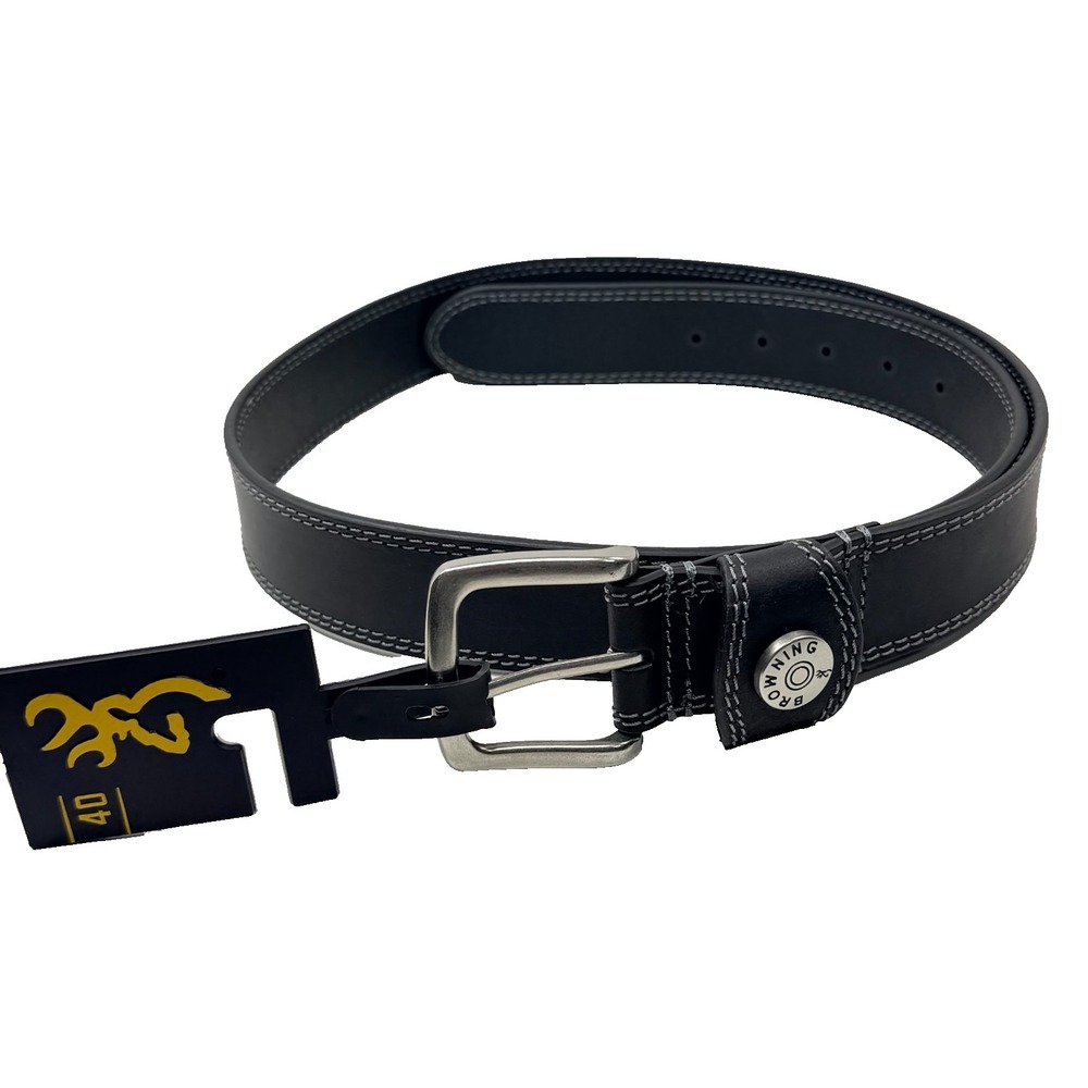Browning Leather Belt Mens 40 Black Casual Outdoor Hunting Buckmark Logo